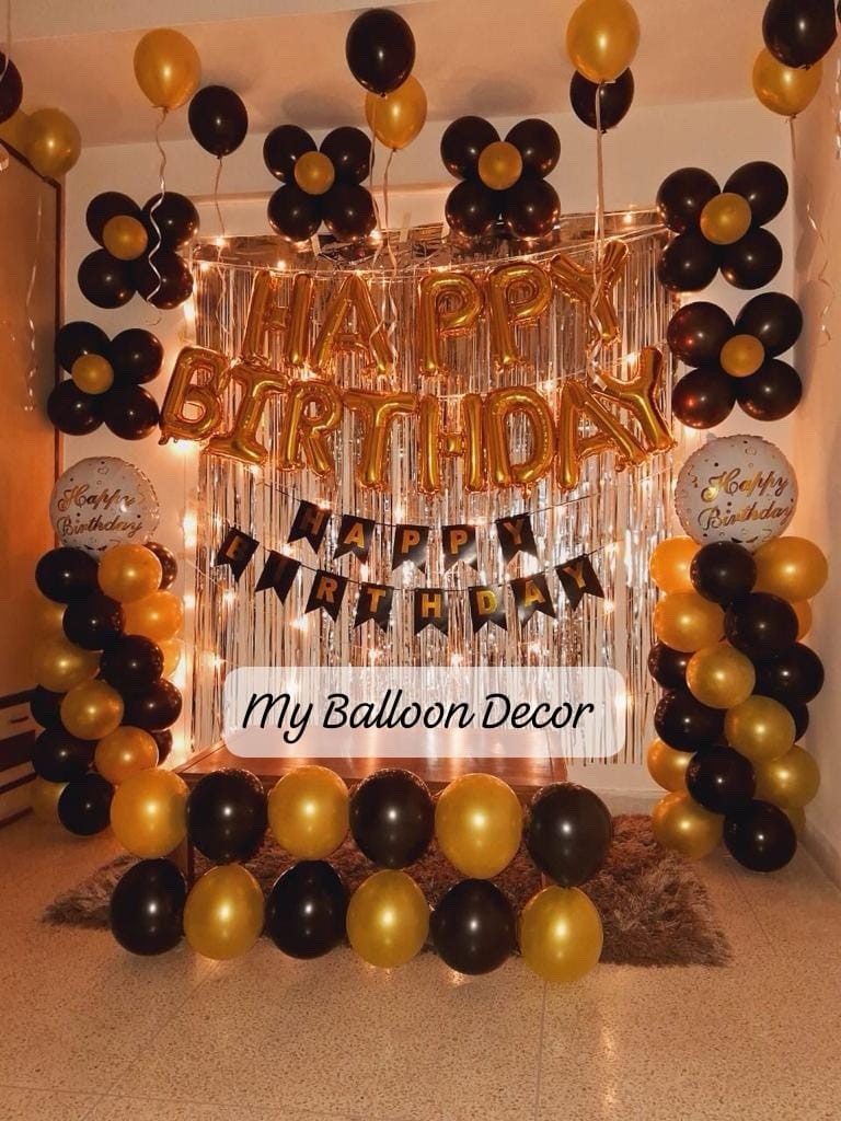 Birthday Decor with Curtains and Lights